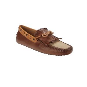 Tod's Gommino Leather Fringe Driving Loafers in Congnac & Tan